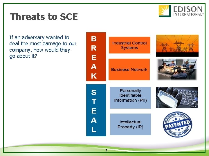 Threats to SCE If an adversary wanted to deal the most damage to our