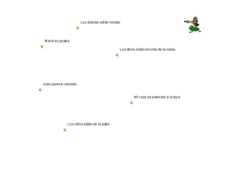 Los árboles están verdes. María es guapa Los libros están encima de la mesa