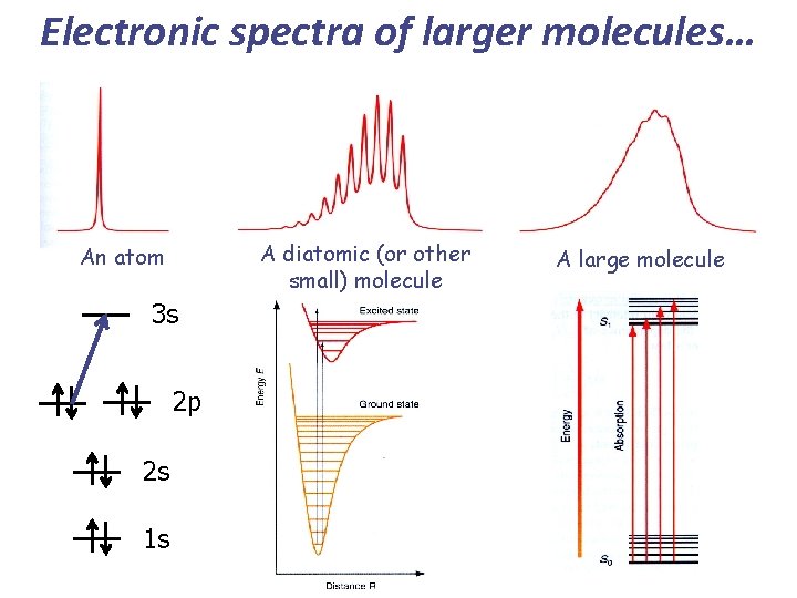 Electronic spectra of larger molecules… A diatomic (or other small) molecule An atom 3