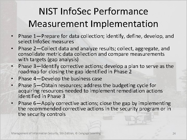 NIST Info. Sec Performance Measurement Implementation • Phase 1—Prepare for data collection; identify, define,