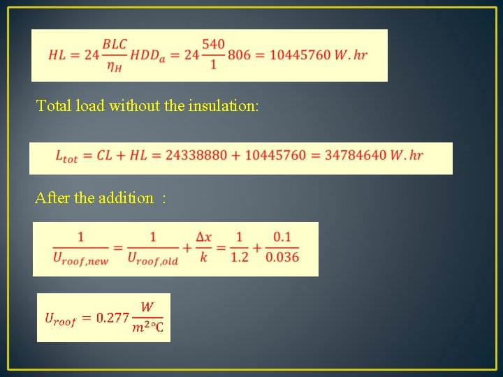 Total load without the insulation: After the addition : Total load without the insulation: After the addition :