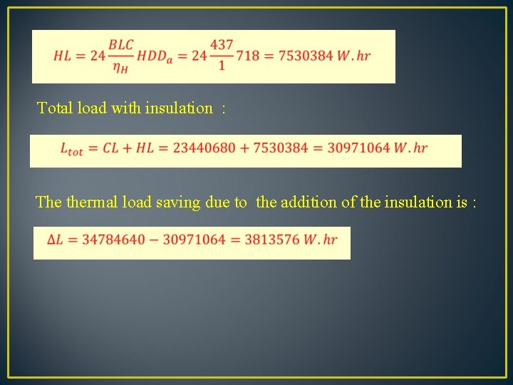  Total load with insulation : The thermal load saving due to the addition