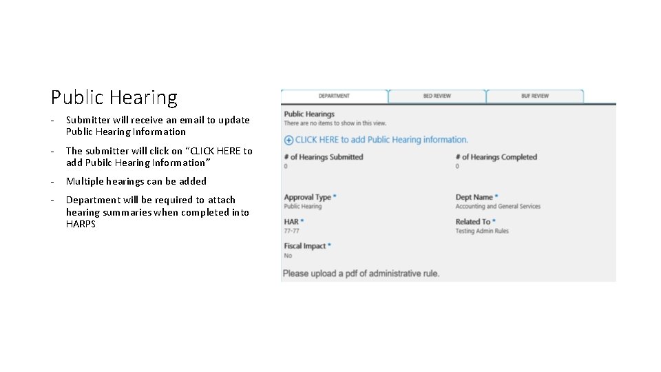 Public Hearing - Submitter will receive an email to update Public Hearing Information - Public Hearing - Submitter will receive an email to update Public Hearing Information -