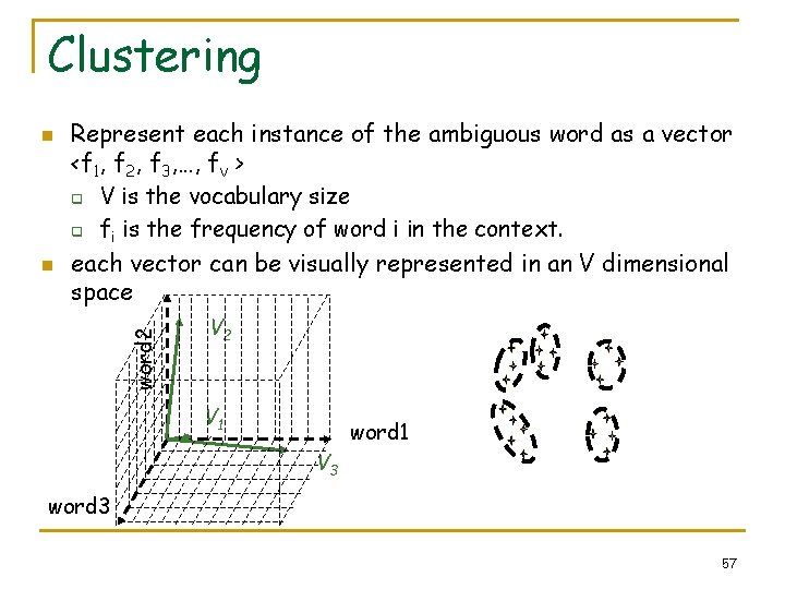 Clustering n word 2 n Represent each instance of the ambiguous word as a