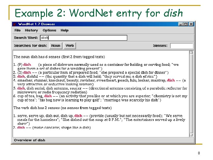 Example 2: Word. Net entry for dish 8 