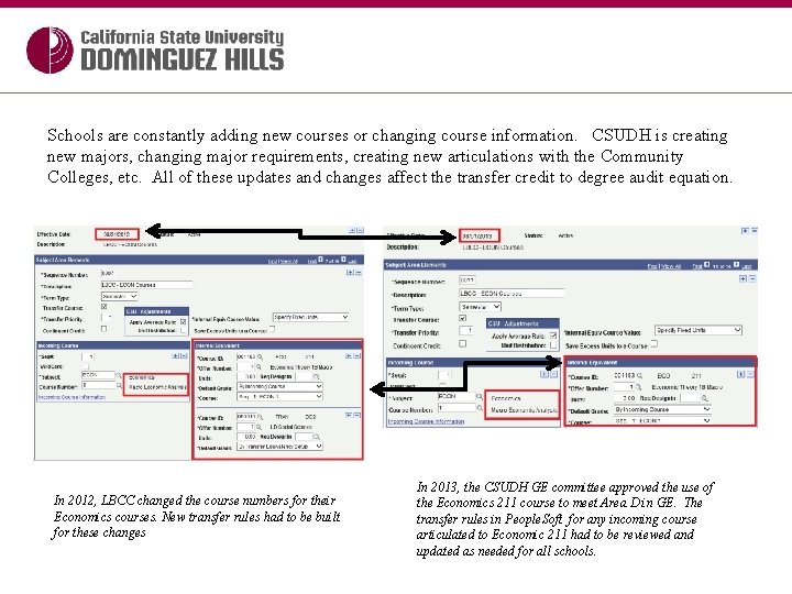 Schools are constantly adding new courses or changing course information. CSUDH is creating new