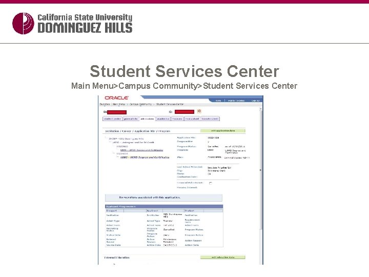 Student Services Center Main Menu>Campus Community>Student Services Center 