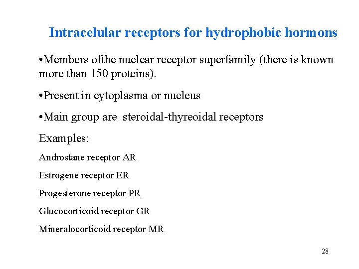 Intracelular receptors for hydrophobic hormons • Members ofthe nuclear receptor superfamily (there is known