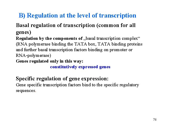 B) Regulation at the level of transcription Basal regulation of transcription (common for all