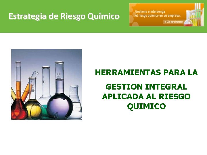 Estrategia de Riesgo Químico HERRAMIENTAS PARA LA GESTION INTEGRAL APLICADA AL RIESGO QUIMICO 