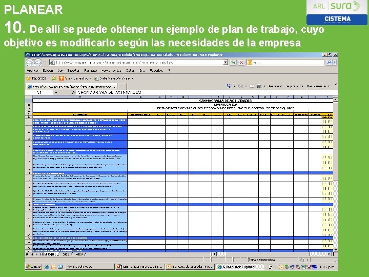 PLANEAR 10. De allí se puede obtener un ejemplo de plan de trabajo, cuyo