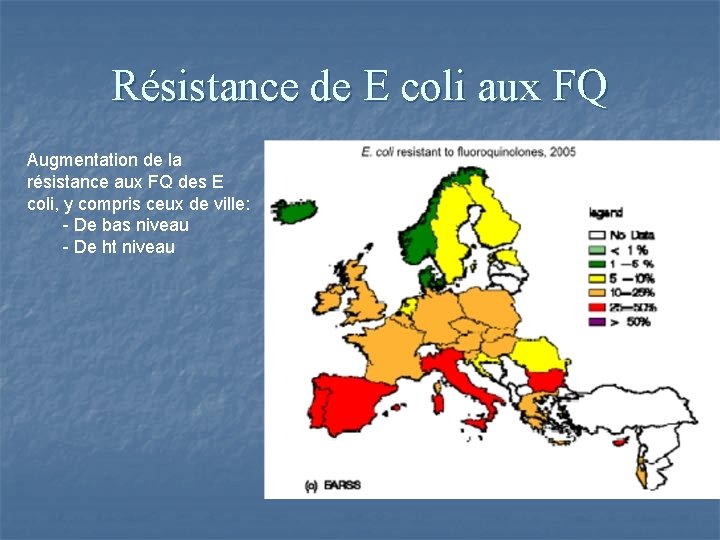 Résistance de E coli aux FQ Augmentation de la résistance aux FQ des E