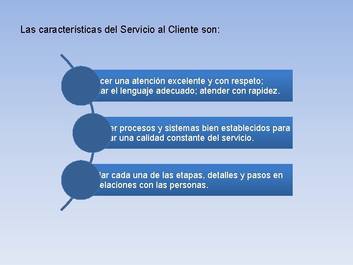 Las características del Servicio al Cliente son: Ofrecer una atención excelente y con respeto;