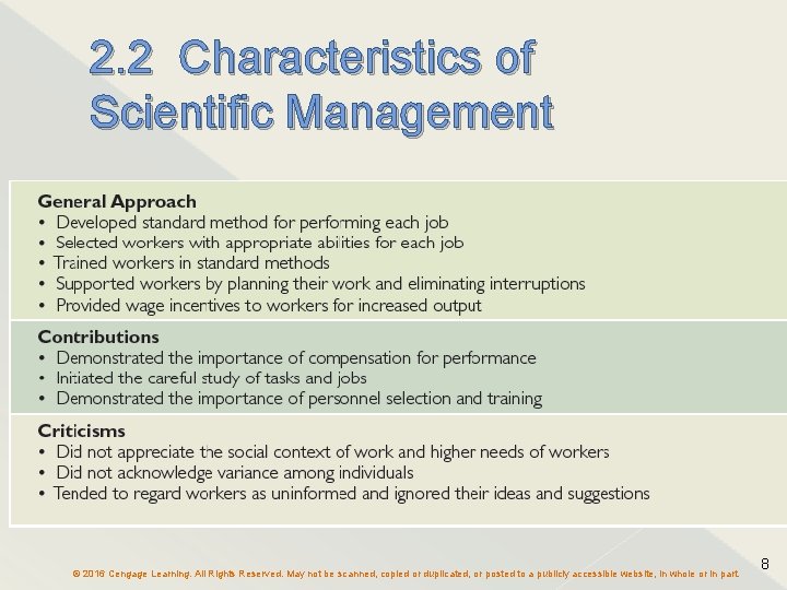 2. 2 Characteristics of Scientific Management © 2016 Cengage Learning. All Rights Reserved. May