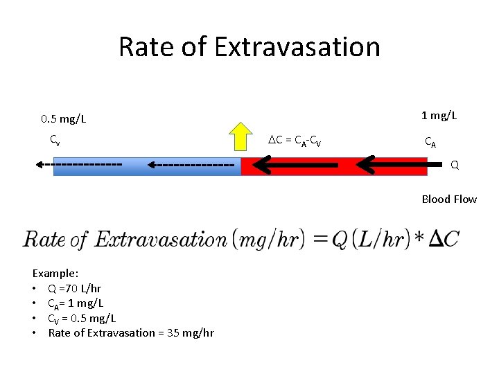 Rate of Extravasation 1 mg/L 0. 5 mg/L Cv DC = CA-CV CA Q