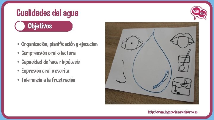 Cualidades del agua Objetivos • Organización, planificación y ejecución • Comprensión oral o lectora