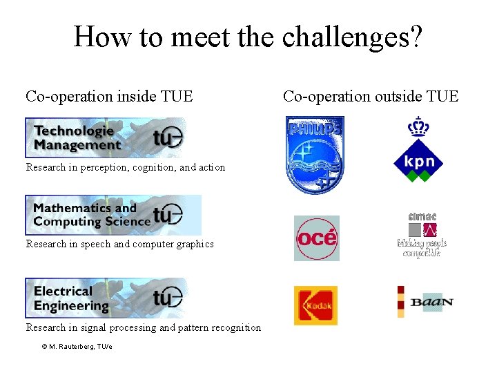 How to meet the challenges? Co-operation inside TUE Research in perception, cognition, and action