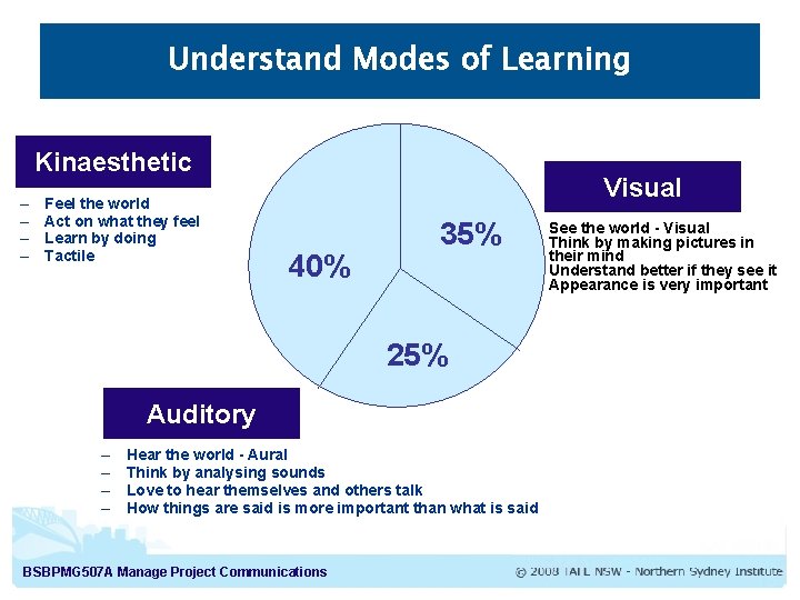 Understand Modes of Learning Kinaesthetic – – Feel the world Act on what they
