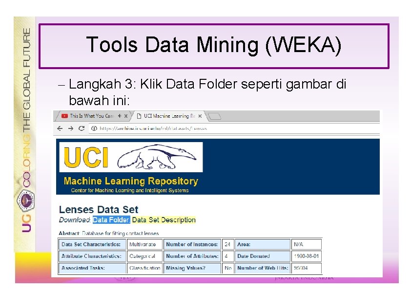 Tools Data Mining (WEKA) – Langkah 3: Klik Data Folder seperti gambar di bawah