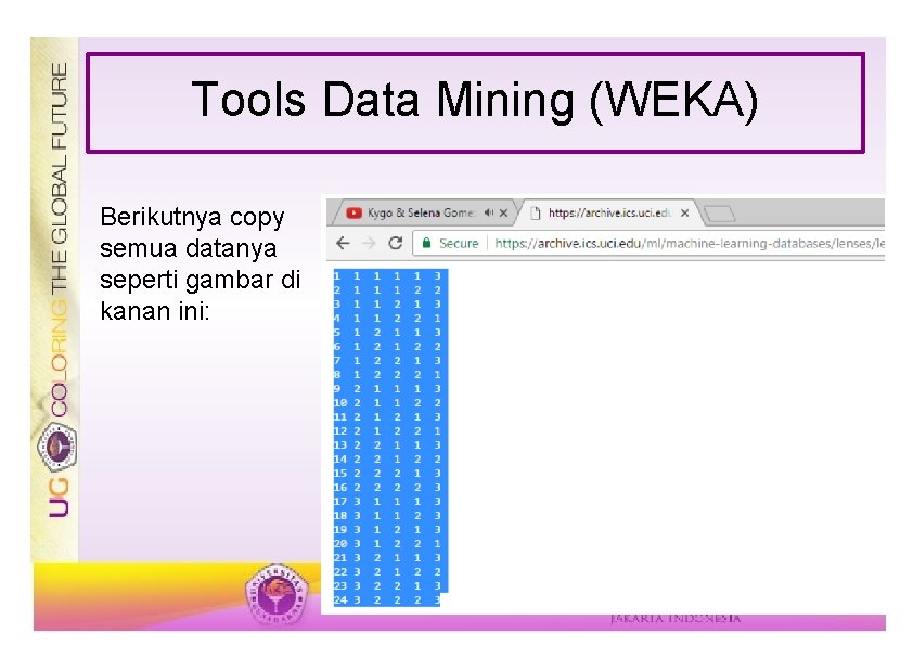 Tools Data Mining (WEKA) Berikutnya copy semua datanya seperti gambar di kanan ini: 