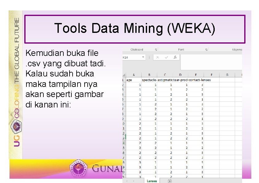Tools Data Mining (WEKA) Kemudian buka file. csv yang dibuat tadi. Kalau sudah buka