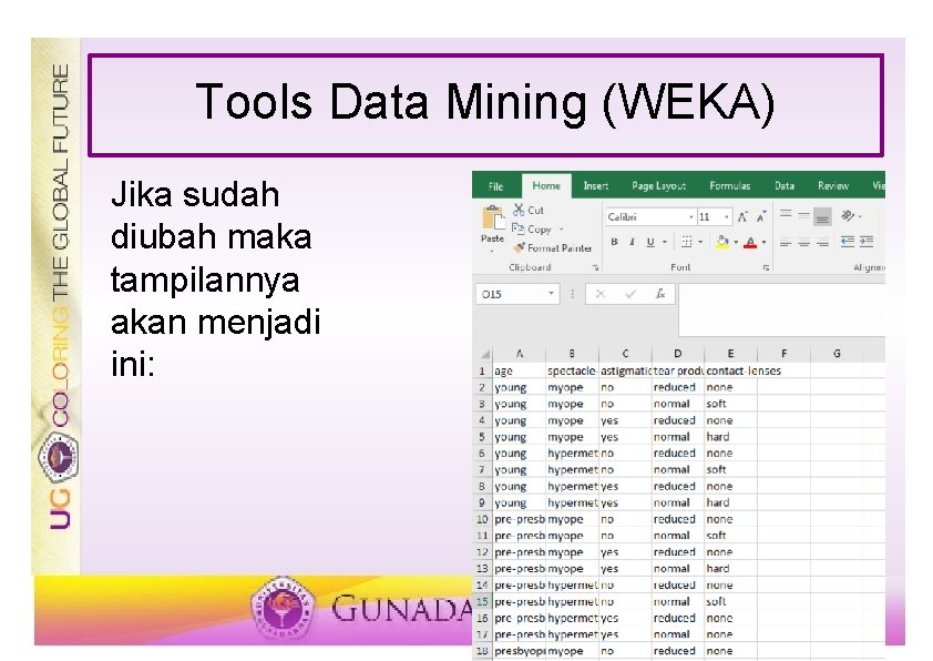 Tools Data Mining (WEKA) Jika sudah diubah maka tampilannya akan menjadi ini: 