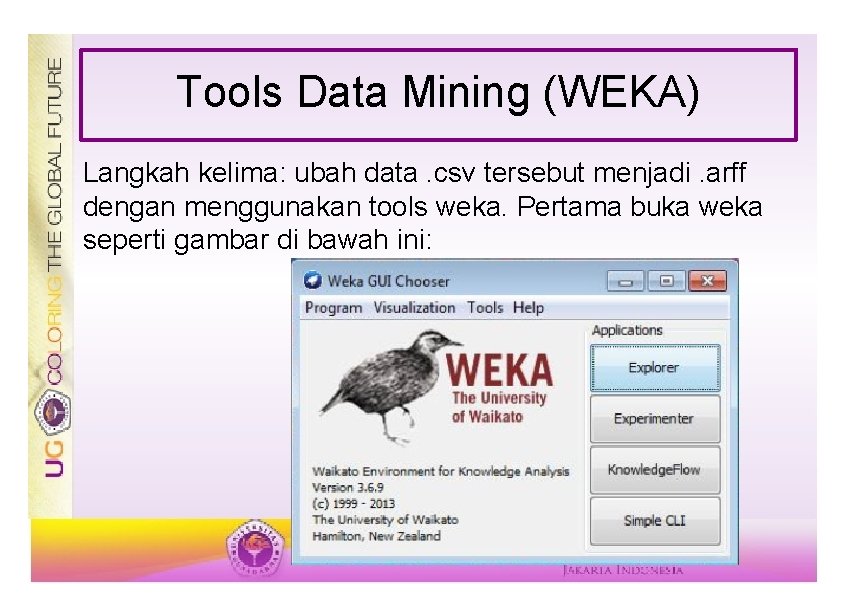 Tools Data Mining (WEKA) Langkah kelima: ubah data. csv tersebut menjadi. arff dengan menggunakan
