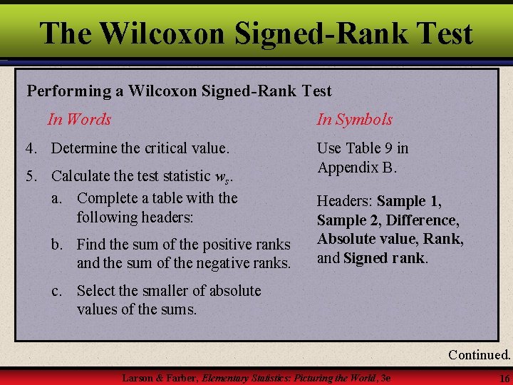 The Wilcoxon Signed-Rank Test Performing a Wilcoxon Signed-Rank Test In Words In Symbols 4.