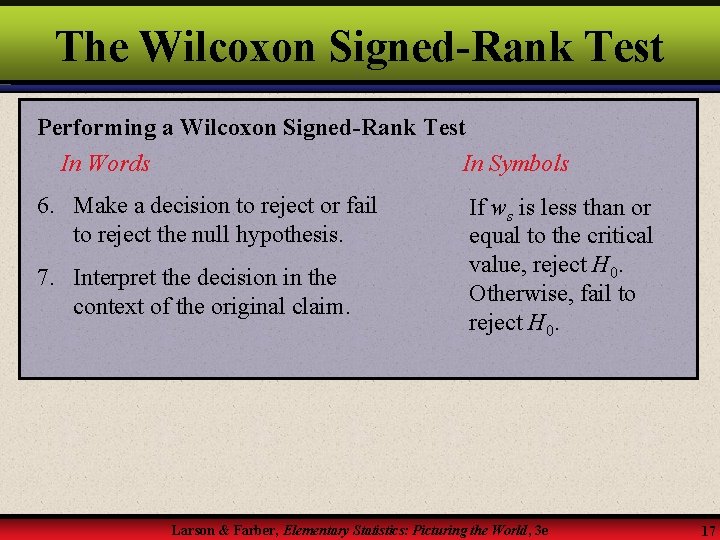 The Wilcoxon Signed-Rank Test Performing a Wilcoxon Signed-Rank Test In Words In Symbols 6.