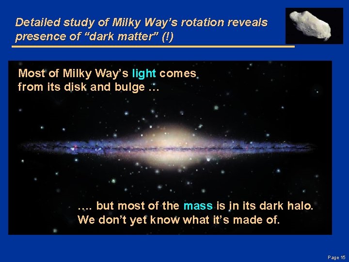 Detailed study of Milky Way’s rotation reveals presence of “dark matter” (!) Most of
