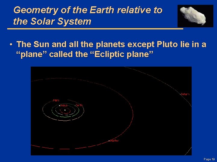 Geometry of the Earth relative to the Solar System • The Sun and all