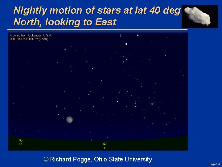 Nightly motion of stars at lat 40 deg North, looking to East © Richard