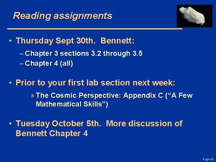 Reading assignments • Thursday Sept 30 th. Bennett: – Chapter 3 sections 3. 2