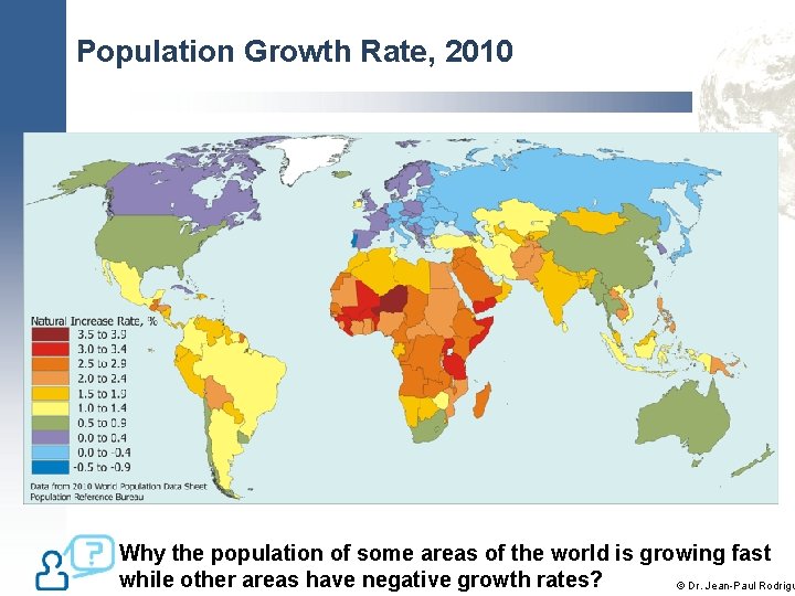 Population Growth Rate, 2010 Why the population of some areas of the world is