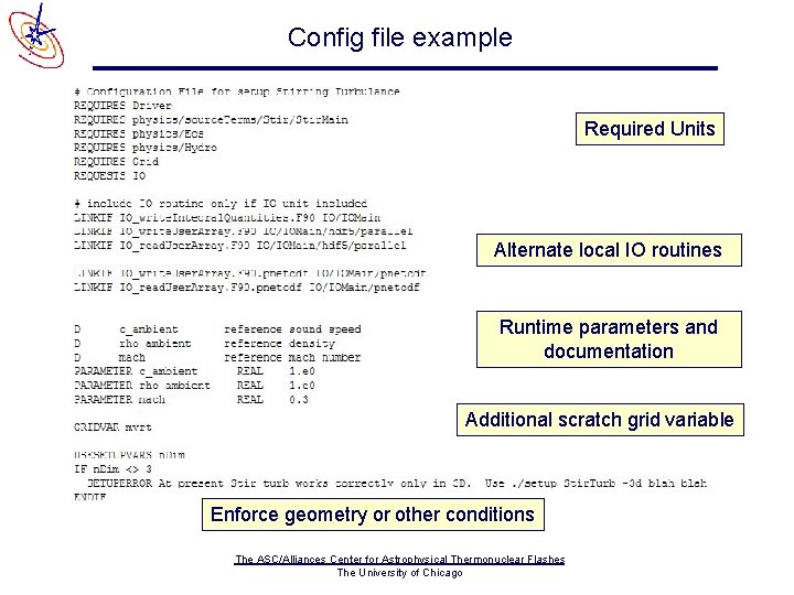 Config file example Required Units Alternate local IO routines Runtime parameters and documentation Additional