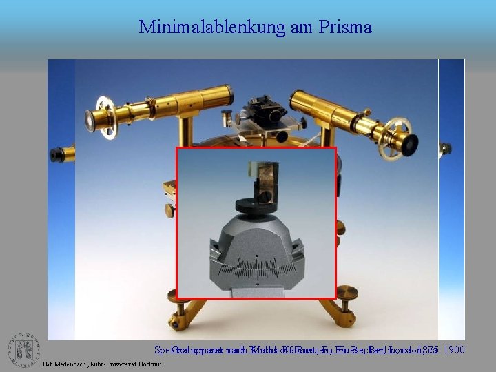 Minimalablenkung am Prisma Spektralapparat Goniometer nach Kirchhoff-Bunsen, Malus-Babinet, Fa. Fuess, Becker, Berlin, London, ca.