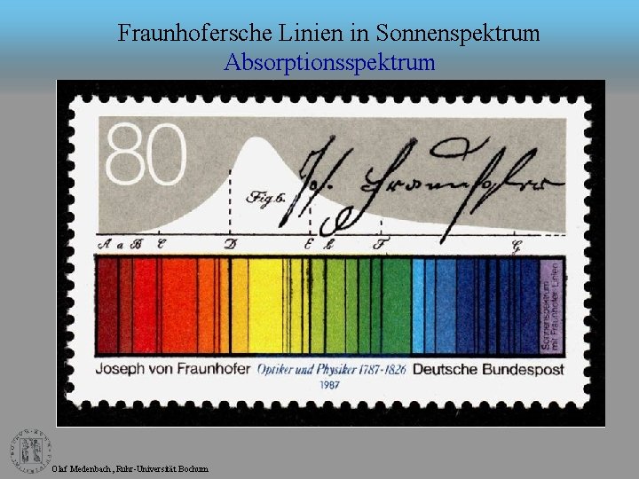 Fraunhofersche Linien in Sonnenspektrum Absorptionsspektrum Olaf Medenbach, Ruhr-Universität Bochum 
