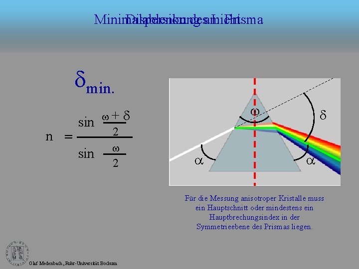 Minimalablenkung Dispersion desam Lichts Prisma dmin. n = sin w w +d d 2