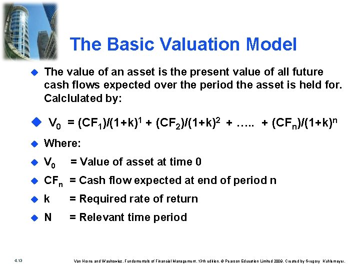 The Basic Valuation Model u The value of an asset is the present value