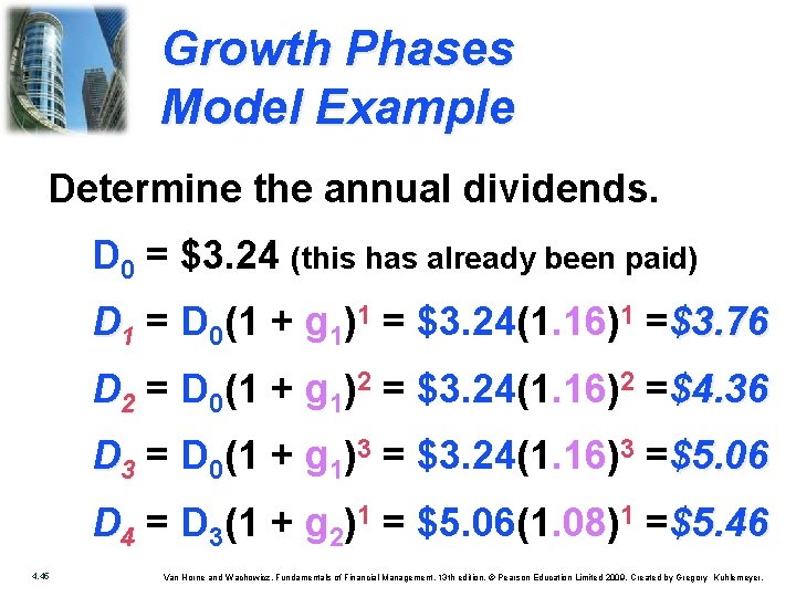 Growth Phases Model Example Determine the annual dividends. D 0 = $3. 24 (this