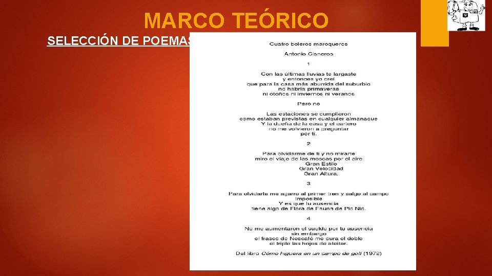 MARCO TEÓRICO SELECCIÓN DE POEMAS: 