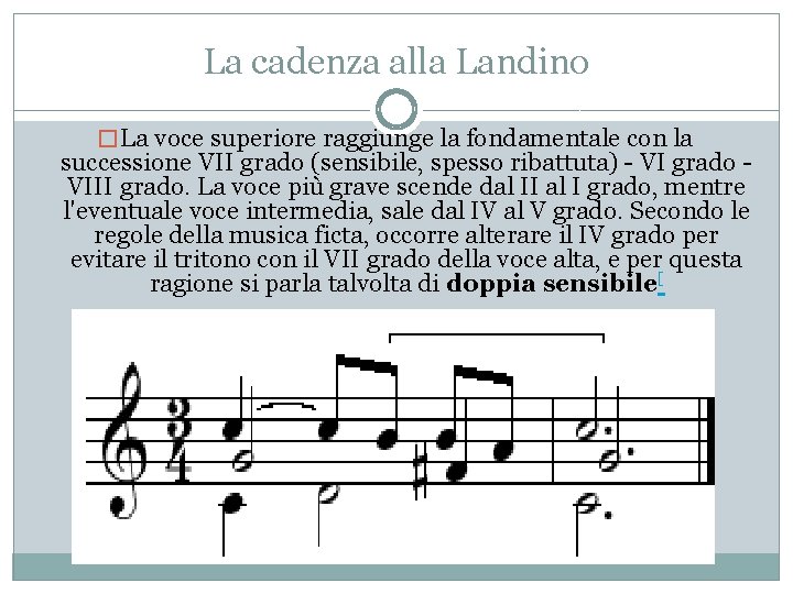 La cadenza alla Landino � La voce superiore raggiunge la fondamentale con la successione