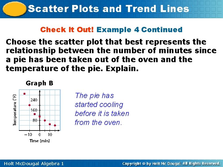 Scatter Plots and Trend Lines Check It Out! Example 4 Continued Choose the scatter Scatter Plots and Trend Lines Check It Out! Example 4 Continued Choose the scatter