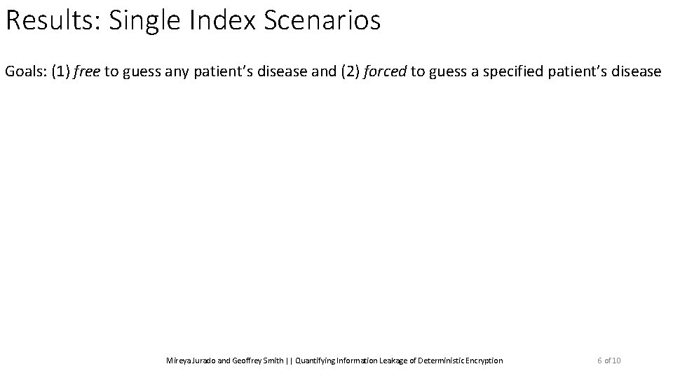 Results: Single Index Scenarios Goals: (1) free to guess any patient’s disease and (2)