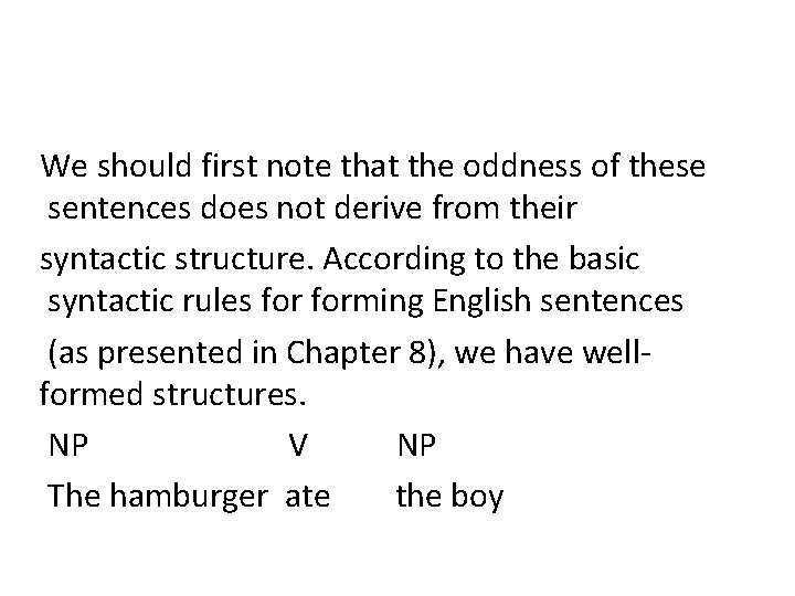 We should first note that the oddness of these sentences does not derive from We should first note that the oddness of these sentences does not derive from