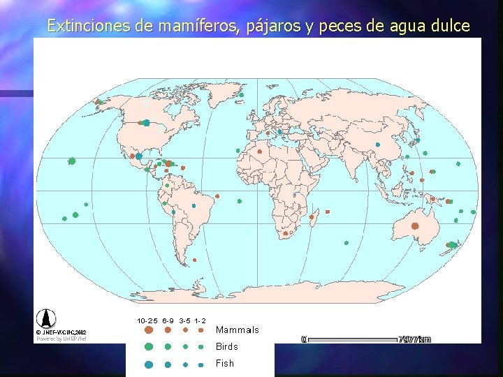 Extinciones de mamíferos, pájaros y peces de agua dulce 