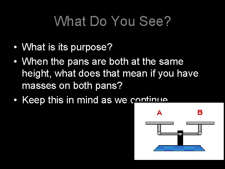 What Do You See? • What is its purpose? • When the pans are