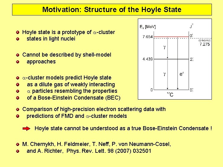 Motivation: Structure of the Hoyle State Hoyle state is a prototype of a-cluster states