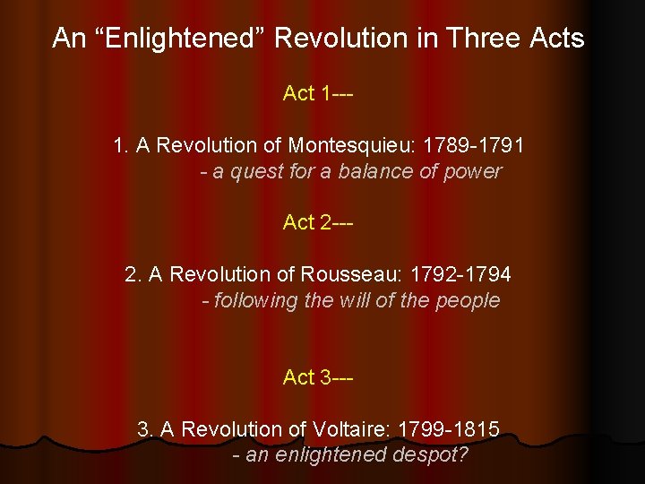 An “Enlightened” Revolution in Three Acts Act 1 --- 1. A Revolution of Montesquieu: An “Enlightened” Revolution in Three Acts Act 1 --- 1. A Revolution of Montesquieu: