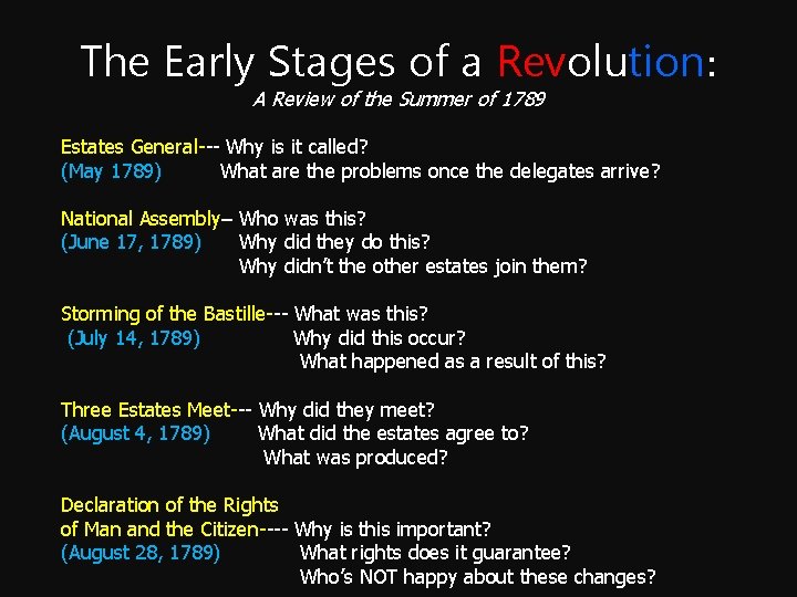 The Early Stages of a Revolution: A Review of the Summer of 1789 Estates The Early Stages of a Revolution: A Review of the Summer of 1789 Estates